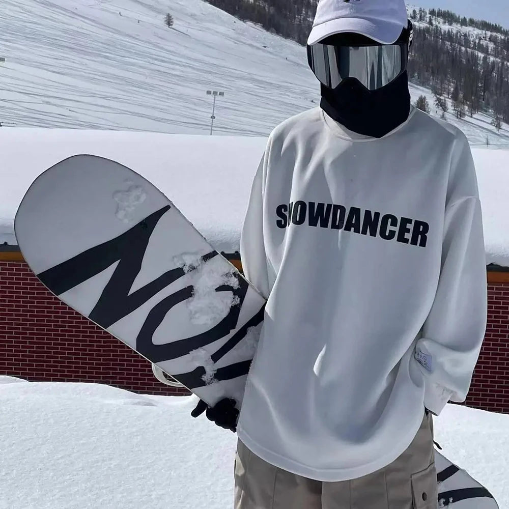 Pullover Ski Suit Unisex Loose Plus Velvet Windproof Waterproof Sweater 2025 Spring Fashion Print Y2k Long-Sleeved Top For Men