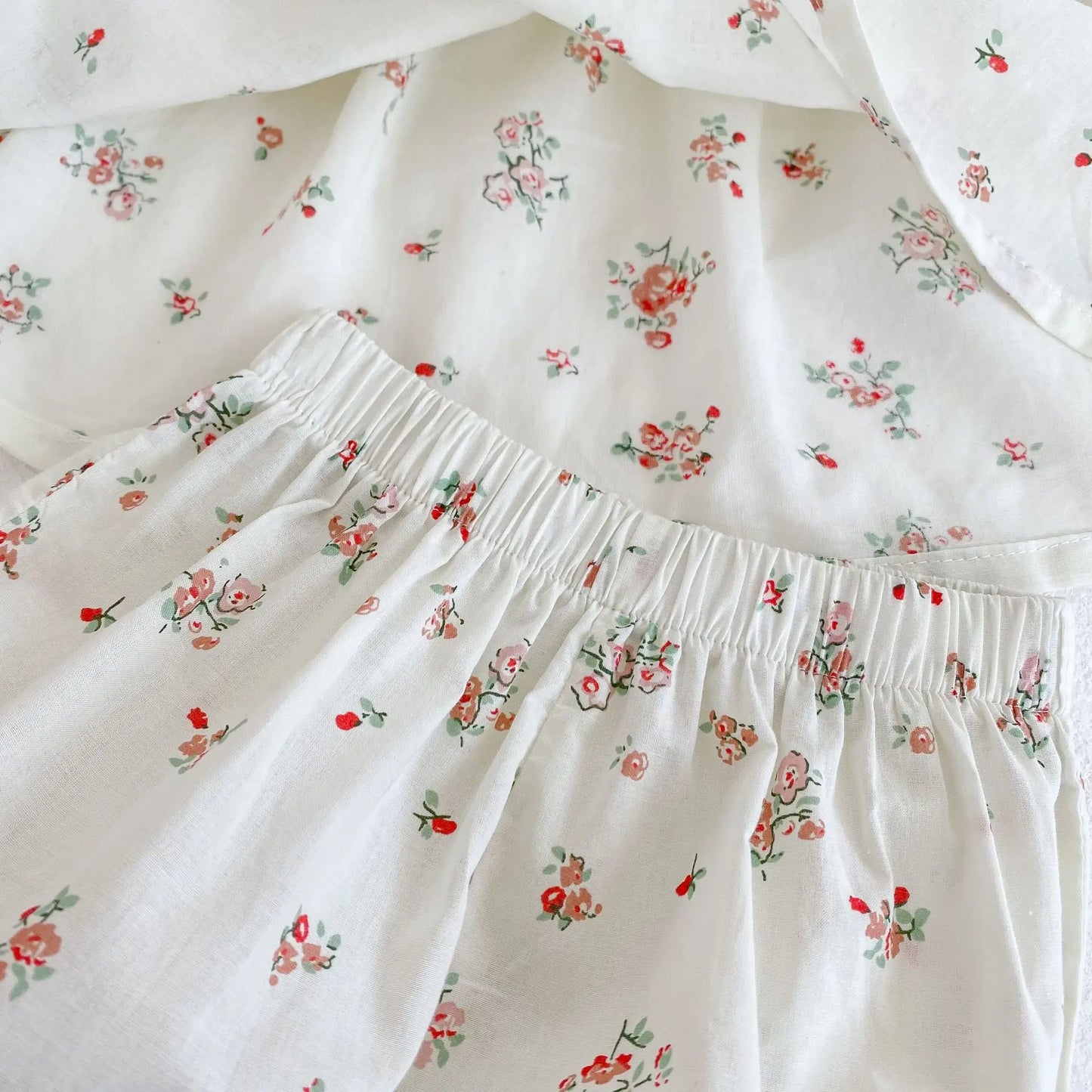 Summer New 0-3-year-old Girl's Versatile Set with Baby Doll Neck Short Sleeve Fragmented Flower Top+Bread Pants 2-piece Girl Set