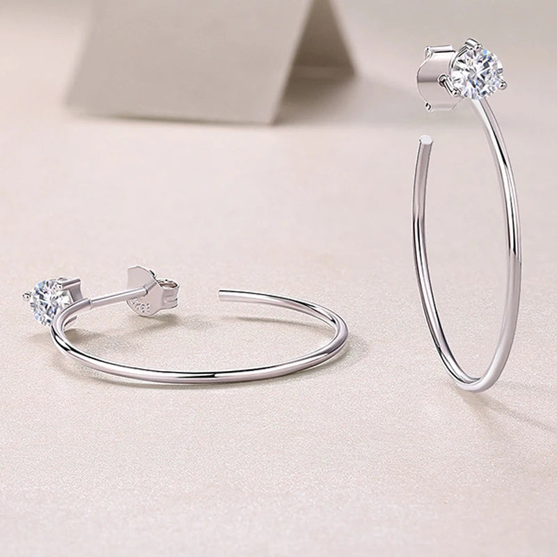 TFGLBU Elegant 4mm Moissanite Hoop Earrings for Women Sparking Trendy 100% Solid 925 Silver Ear Wedding Jewelry Christmas Gift