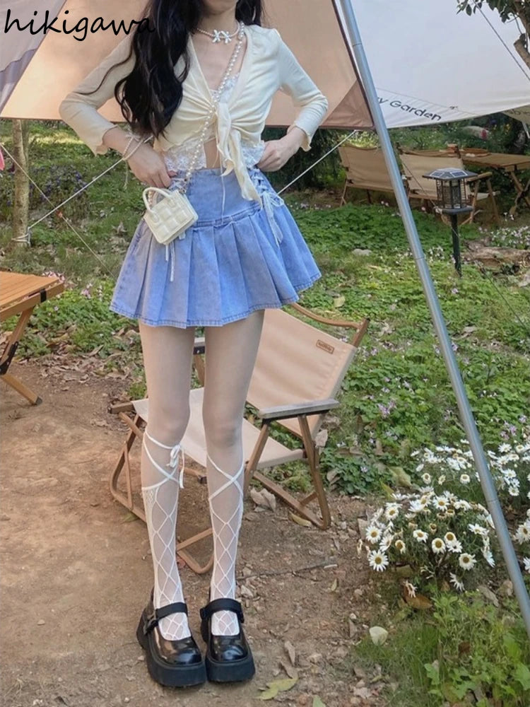 Y2k Clothes Harajuku Women's Summer Denim Skirt High Waist Bandage Jupe 2025 Faldas De Mujer Korean Fashion Slim Mini Skirts
