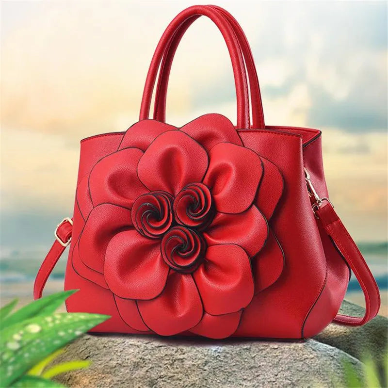 Large Capacity Red Big Rose Flower Women's Bag Handbag Shoulder Bag Purse Ladies Female Crossbody Bag Luxury Bag