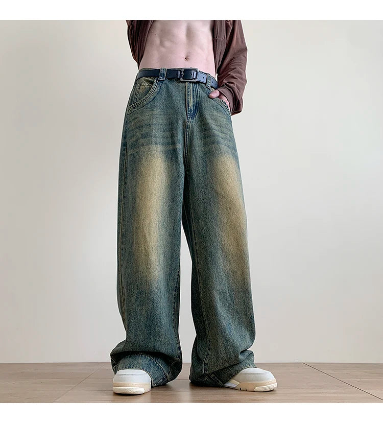Jeans men Casual Baggy Straight Distressed Vintage Jean Pants Wide-leg Denim Trousers Male Oversize Streetwear Fashion