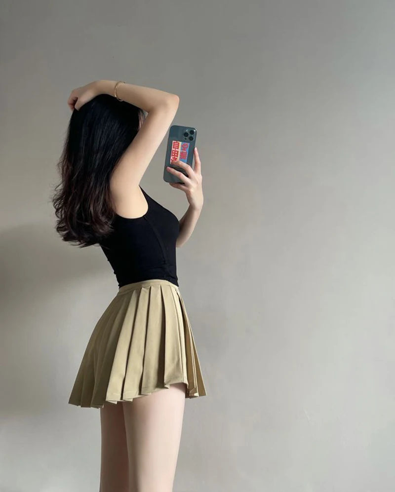 Y2K Irregular Pleated Skirts Women Streetwear Sexy Mini Skirt with Shorts Korean White Black Gyaru Tennis Extreme Skirt