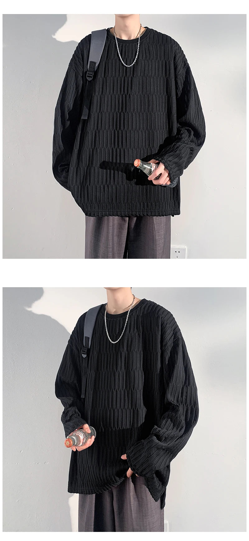 2024 Spring Autumn Casual Long Sleeve T Shirts Men Loose Round Neck T-shirts Male Fashion Harajuku Korean Streetwear Tops Tees