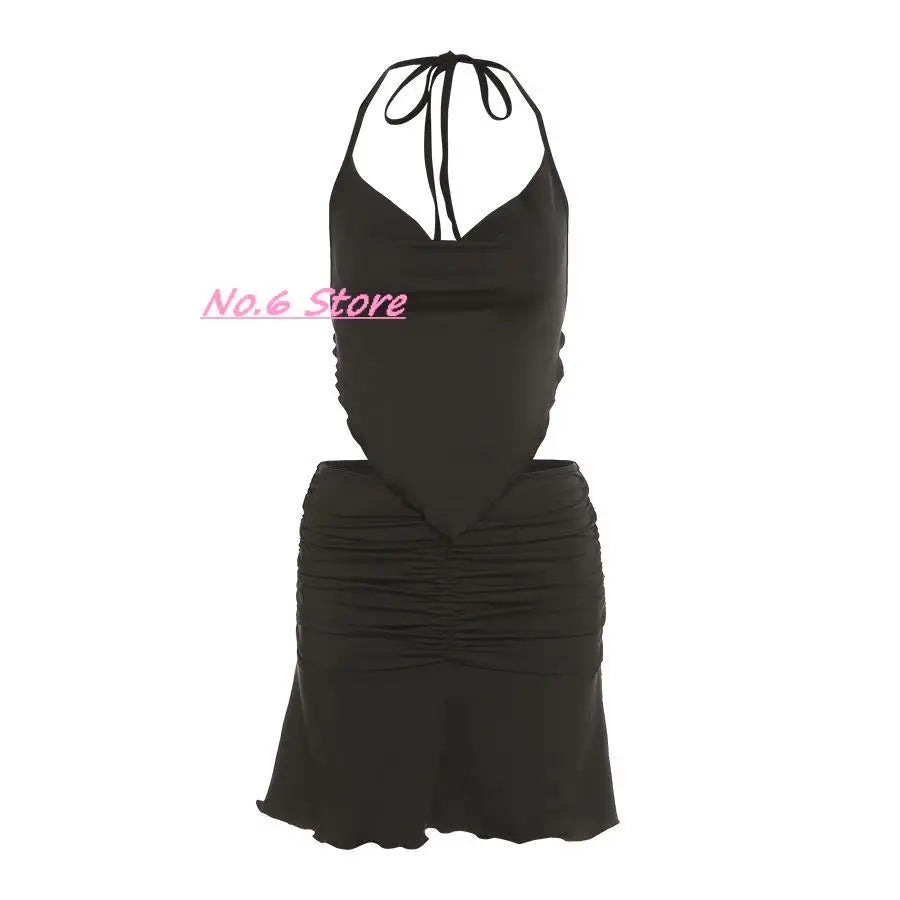 2022 Sexy Two-piece Solid Color Mini Skirt Female Sexy V-neck Crop Top + Elastic Waist Short Skirt Suit Harajuku Y2k Summer Suit