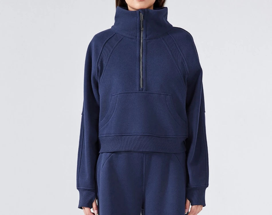 Half Zipper High Stand-up Neck Pullover Top Women Clothing Autumn and Winter New Outer Wear Warm Fleece Thickened Sweatshirts