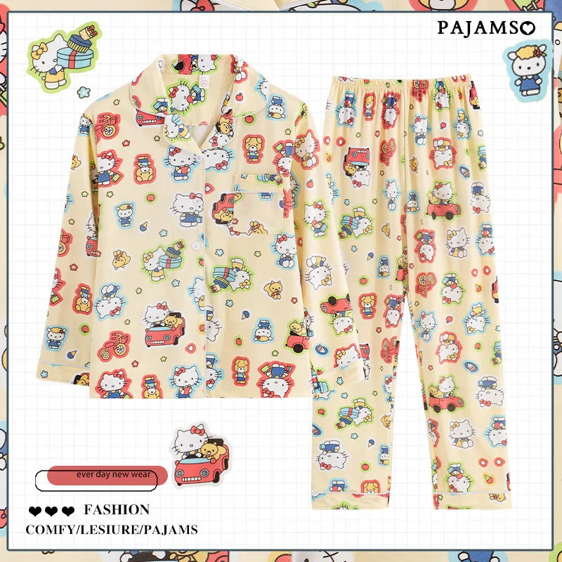 Cartoon Sanrio My Melody Long-Sleeved Pajamas Set Kawaii Cinnamoroll Printing Spring Autumn Thin Cute Girls Casual Home Clothes