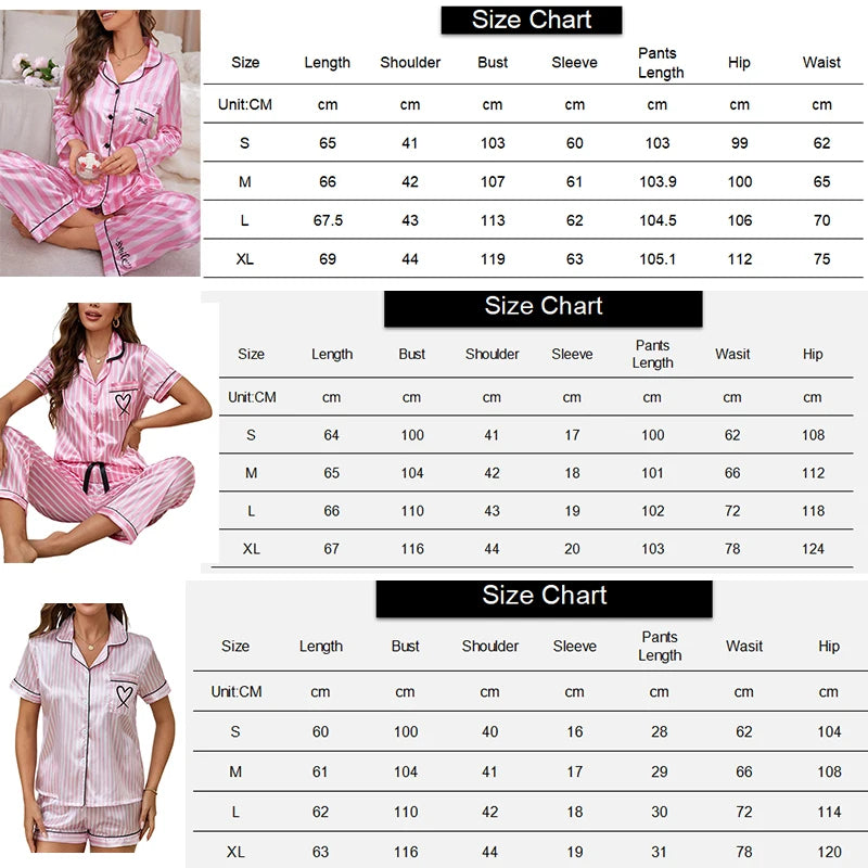 Women Stripe Print Satin Pajama Victoria Autumn Long Sleeve Buttons Lapel Tops & Pants Sleepwear Comfort Relaxed Fit Nightwear