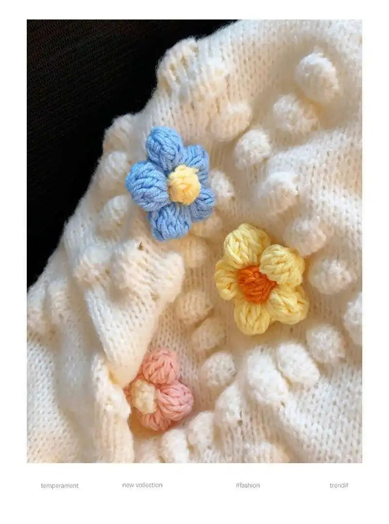 LANMREM 3D Flower Embroidery Knitted Cardigan Women's Long Sleeves Single Braested Contrast Color Sweater 2025 Spring New 2Z2350