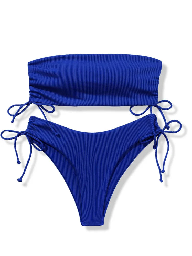 UETEEY 2025 New Summer Swimwear Bikinis Set Sexy Strapless Bikini 2 Piece Set Women Solid Split Swimsuit Backless Beach Bikini