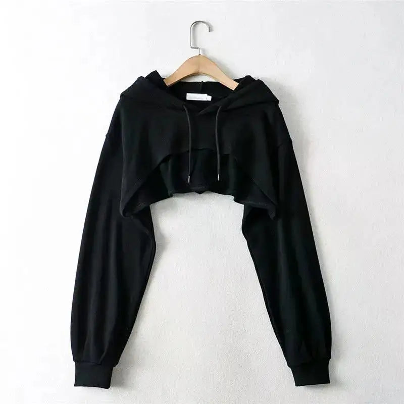 Hoodie Female Hoodie Personality Irregular Crop Ultra Short Style Long Sleeve Top Female Drop Shipping Sweatshirt Y2k Clothes