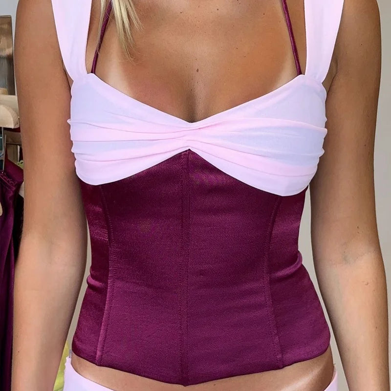 WhereMery Temperament Women's Two Piece Set Off Shoulder Sleeveless Patchwork Crop Tops With Sexy Slim Low-Waist Straight Skirts