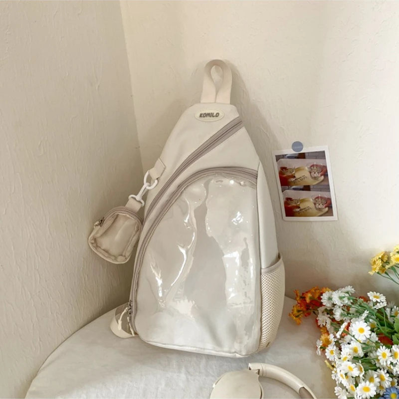 Casual Travel Transparent Zipper Shoulder Bag Vintage Women All Match Simple Ita Bag Y2K Girls Fashion Crossbody Bags Handbags