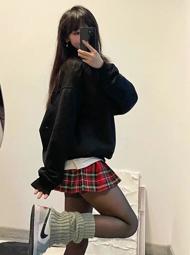 Plaid Pleated Mini Skirts for Women Casual Simple Korean Fashion Preppy Style Vintage Chic High Waist Faldas Hotsweet All-match