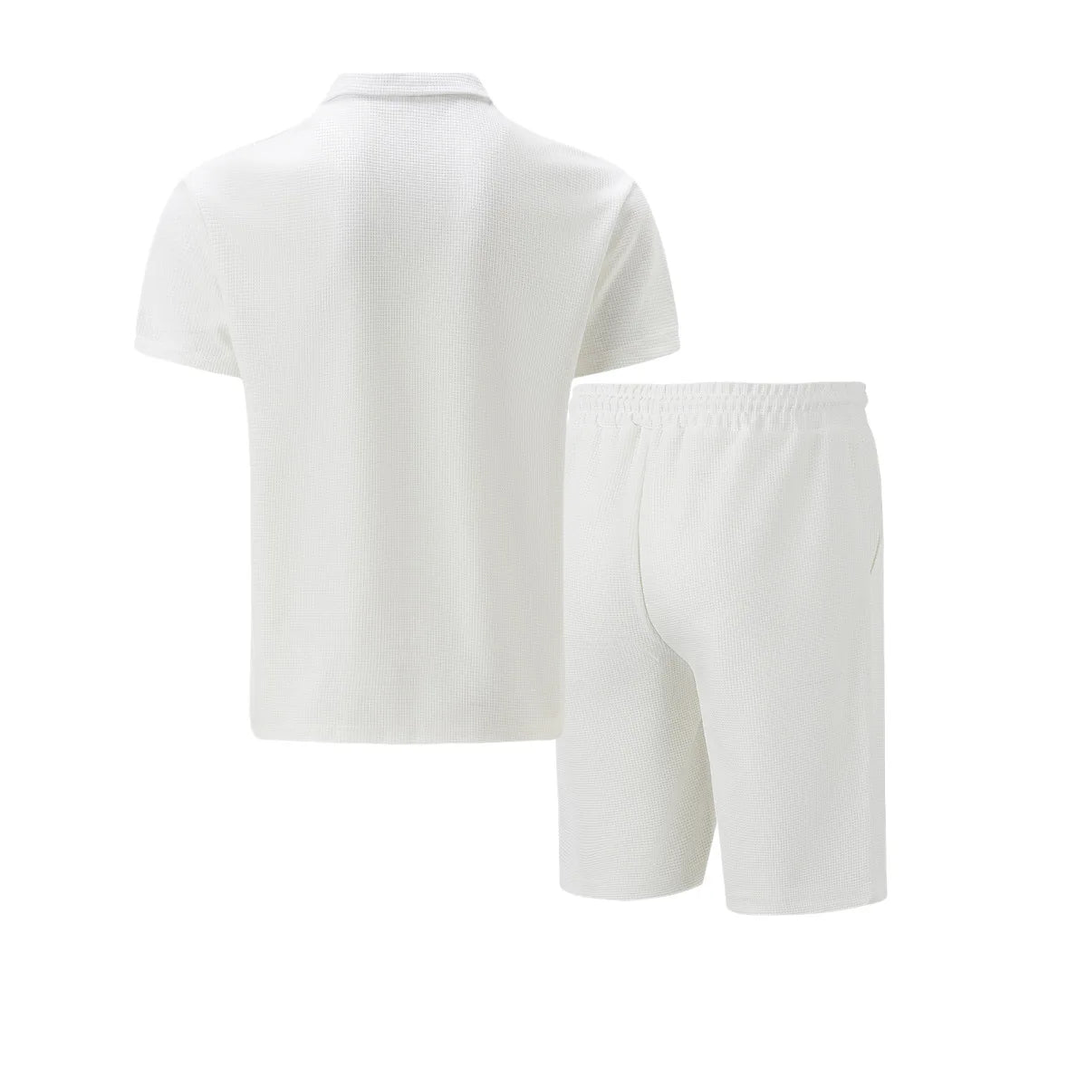 2025 Men Europe and the United States new summer Waffle solid color zip-up lapel short-sleeve suit shorts two sets