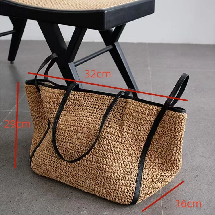 Vintage Lafite Grass Weave Straw Bags Luxury Design Vacation Style Large Capacity Shoulder Bag Summer Shopping Beach Tote Bag