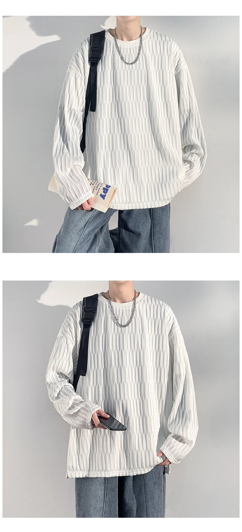 2024 Spring Autumn Casual Long Sleeve T Shirts Men Loose Round Neck T-shirts Male Fashion Harajuku Korean Streetwear Tops Tees