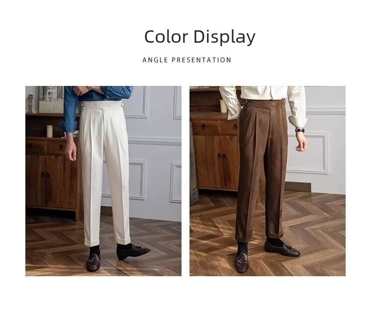 High-waisted Casual Straight-leg Suit Pants For Men Autumn Vintage Draped Waist Trousers Naples Retro Style Business Formal Wear