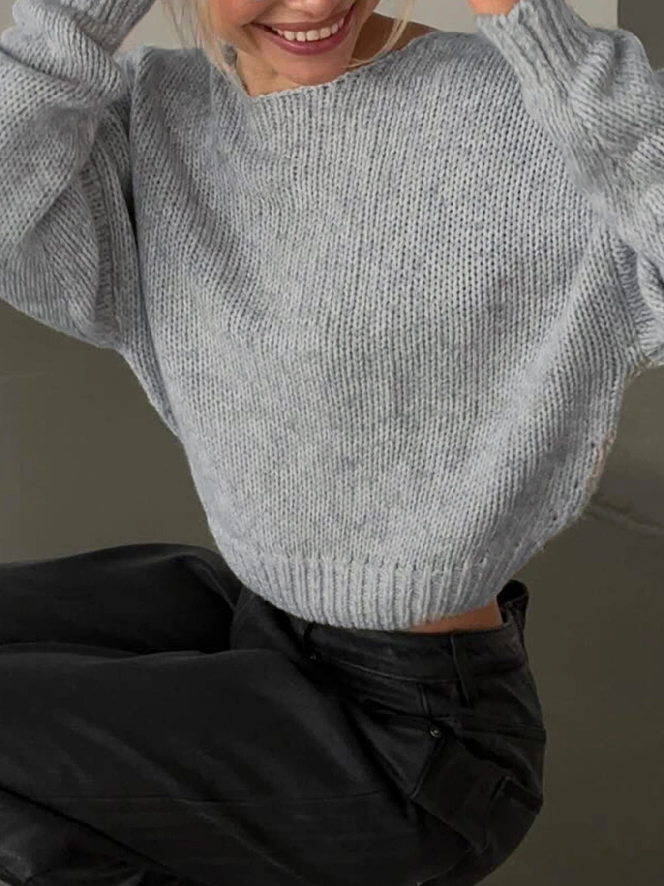 Rockmore Backless V-neck Sweater Streetwear Women Loose Pullover Elegant Casual Long Sleeve Crop Tops Korean Autumn Clothes