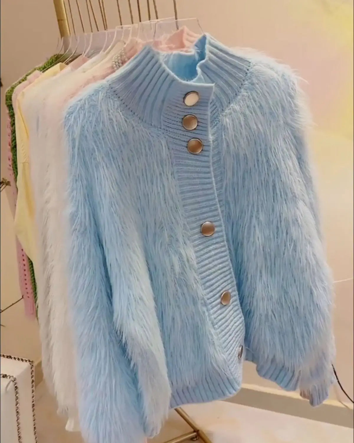 2025 Women Fur Faux Knitted Cardigan Sweater Jacket Korean Style Womens Sweaters Autumn Women's Clothes Knitwear V Neck Knit