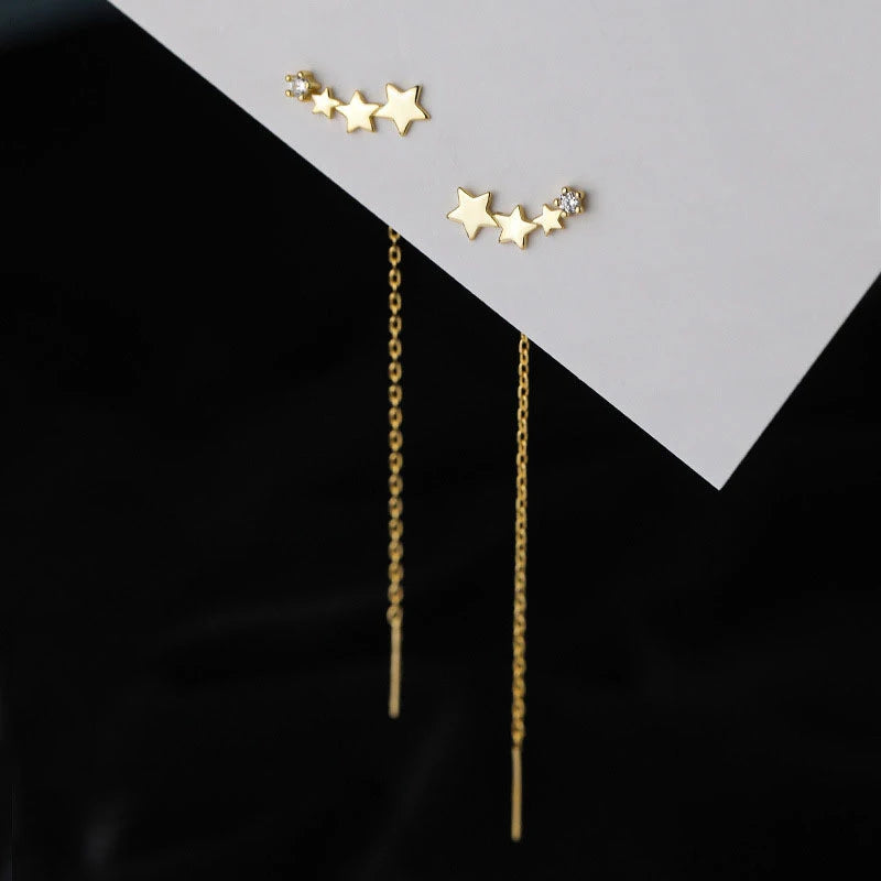 Ventfille 925 Sterling Silver Star Earring for Women Girl Simple Tassels Chain Fashion Office Jewelry Gift Dropshipping