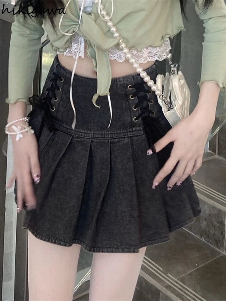 Y2k Clothes Harajuku Women's Summer Denim Skirt High Waist Bandage Jupe 2025 Faldas De Mujer Korean Fashion Slim Mini Skirts