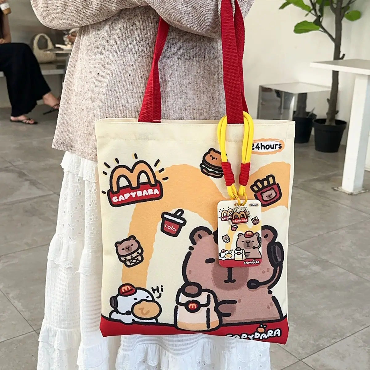 Canvas Bag Novelty Tote Bag Kapibara with Zipper Inner Daily Large Capacity Shoulder Bag Cartoon Capybara Kawai Handbags