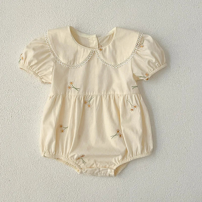New Summer Newborn Clothes Kids Baby Girls Rompers 4 Colors New Infant Kids Baby Girls Embroider Flower Baby Rompers Clothes