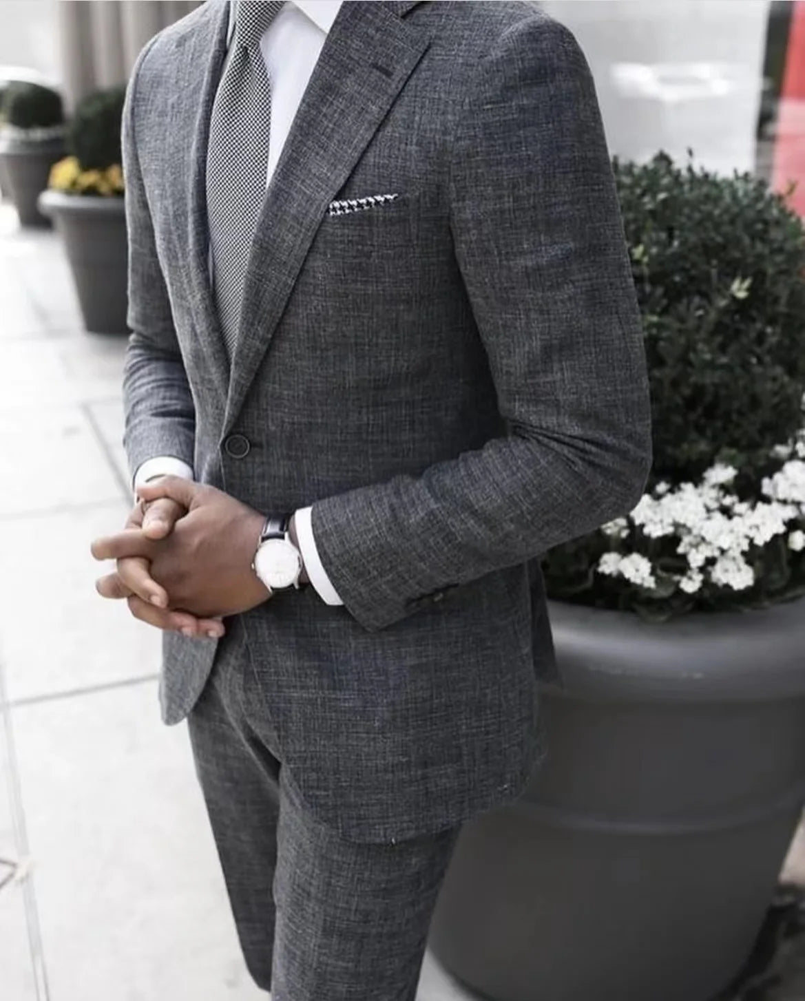 2025 Dark Gray Linen Men's Suit Bridegroom Tuxedo Tailor-Made Wedding Custom Single Breasted Male Blazer 2 pcs(Jacket+pants)