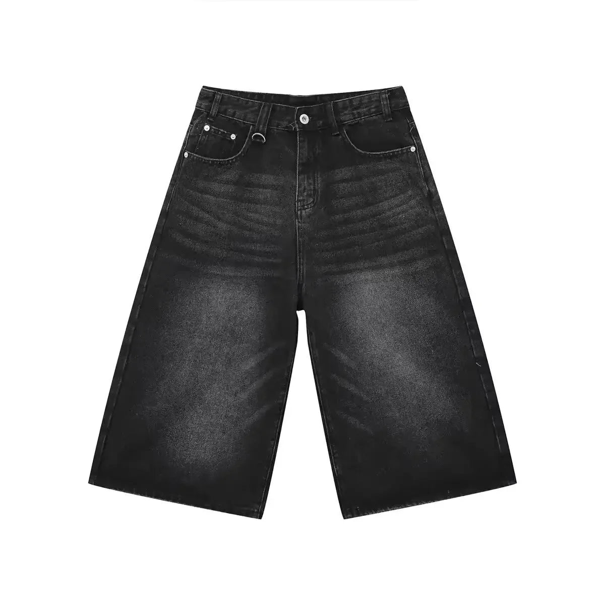 Retro Hong Kong Style Men's Loose Wide Leg Jeans Shorts Hip Hop Style Summer New Slimming Seven-Point Pants Trendy Casual Shorts