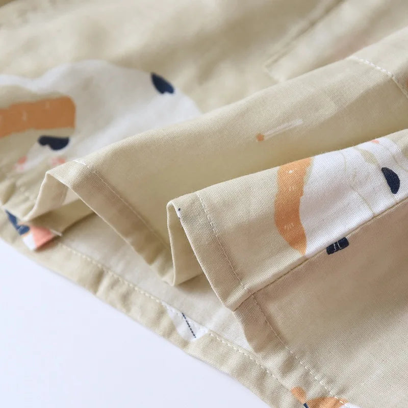 Japanese-style kimono two-piece couple pajamas cover men and women pure cotton gauze cute kitten thin homeware sleepware nighty
