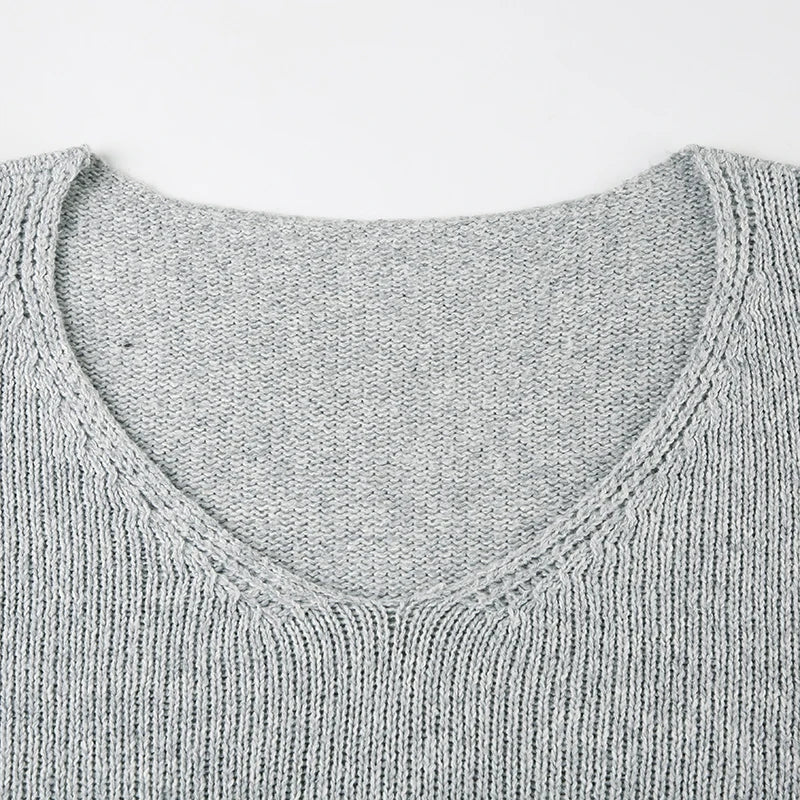 Rockmore Backless V-neck Sweater Streetwear Women Loose Pullover Elegant Casual Long Sleeve Crop Tops Korean Autumn Clothes
