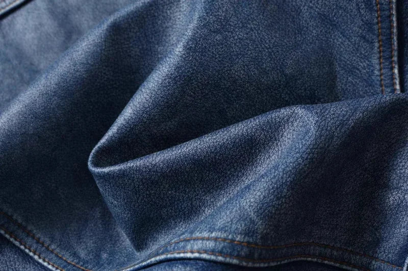 New Navy Blue Top Layer Cowhide Genuine Leather Jacket Men's Short Slim Fit Retro Motorcycle Lapel Casual Jacket Trendy
