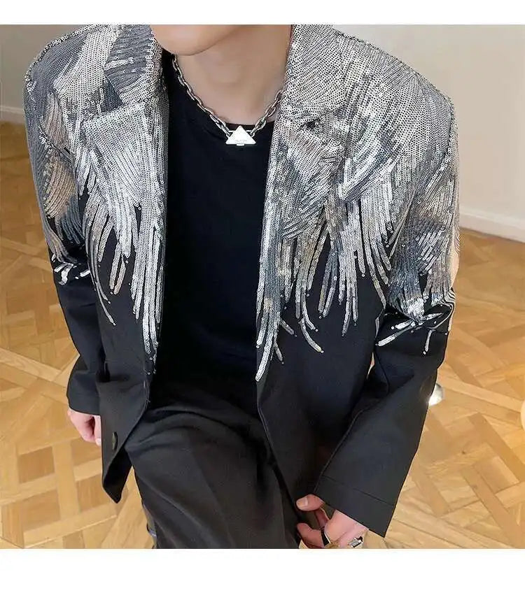 IEFB Embroidery Sequin Trendy Casual Men's Blazer Spring New Fashion Male Jacket Streetwear Suit Coat Personality 9Y9245
