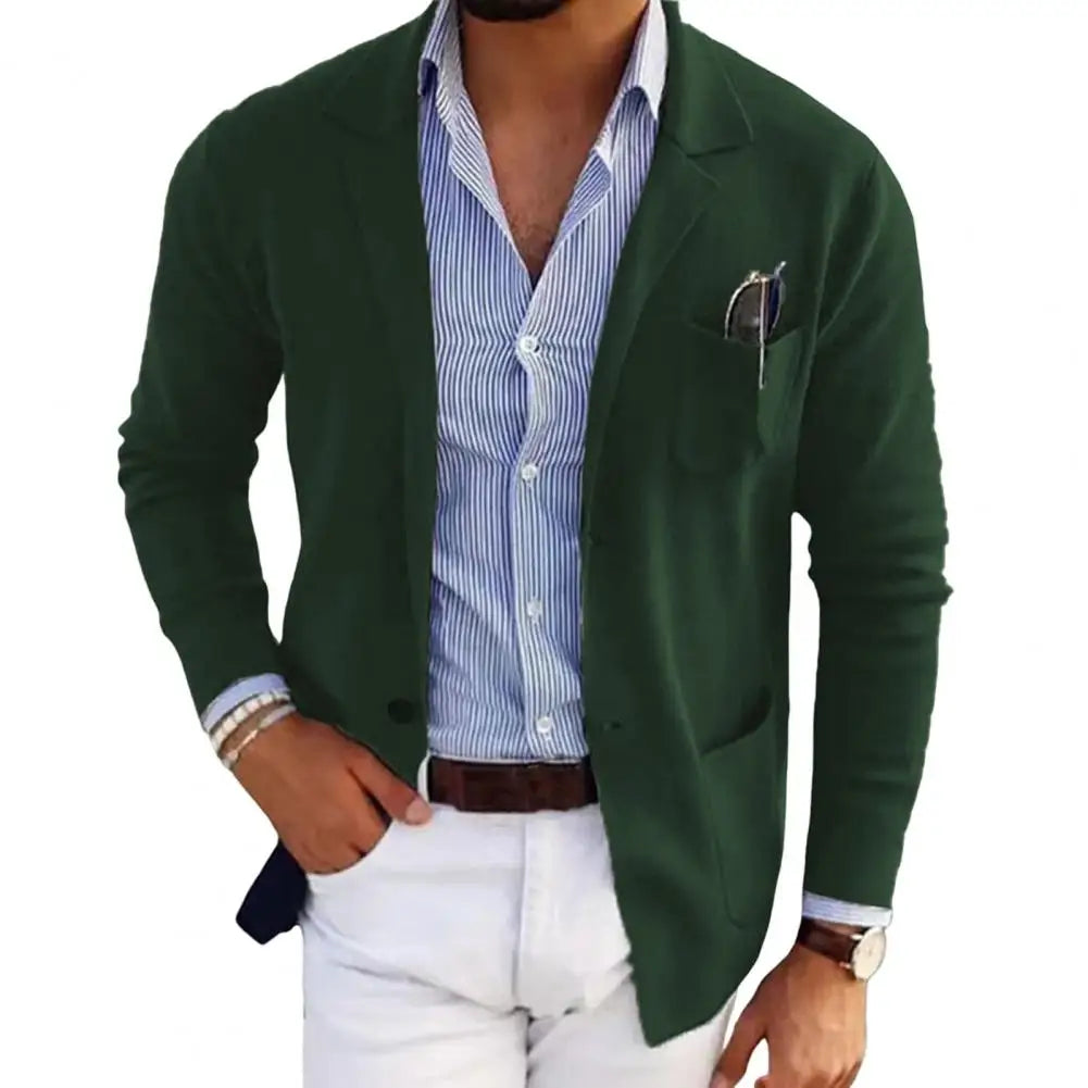 Casual Men Blazers Solid Color Lapel Long Sleeve Single-Breasted Suit Coat Business Outerwear Suit Jacket With Pockets