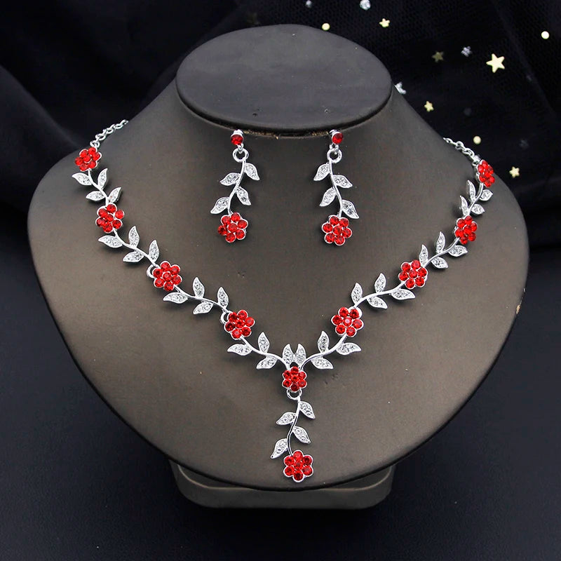 16 Colors Flower Jewelry Set Exquisite Rhinestone Pendant Party Women Fashion Romantic Choker Necklace Earring Accessory Set