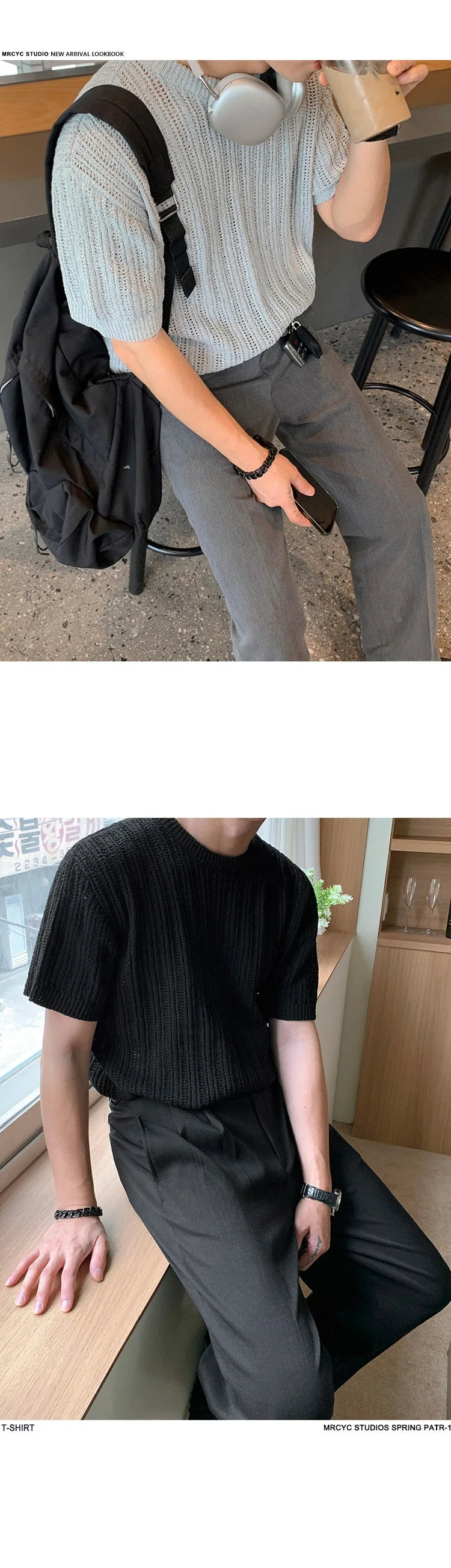 Men's Clothing Light Luxury Hollow Out O Neck Knit T Shirt Leisure Solid Color Short Sleeve Korean Popular Retro Knitwear M-2XL