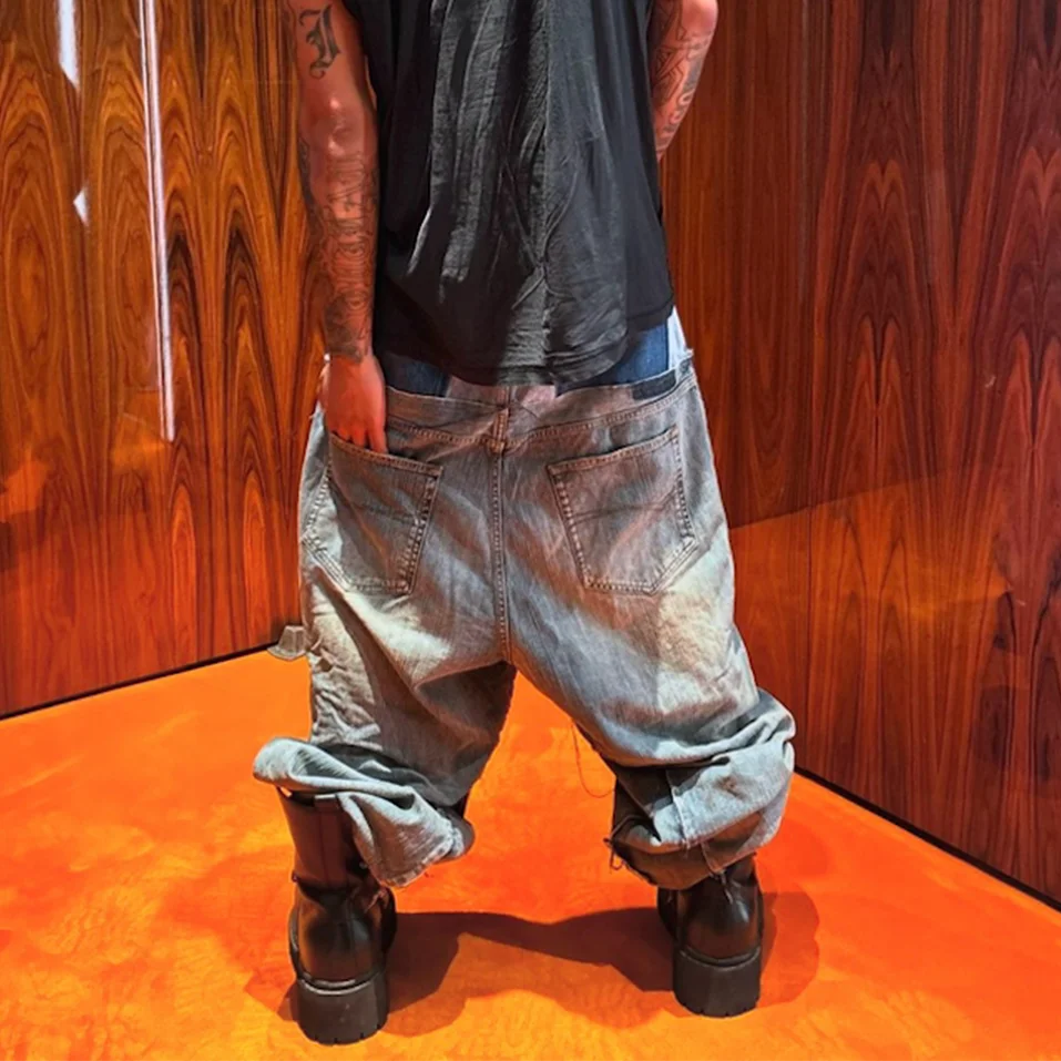 CUT-UP Double-layer Double Waist Patchwork Baggy Jeans for Men and Women Straight Casual Loose Denim Trousers Oversized