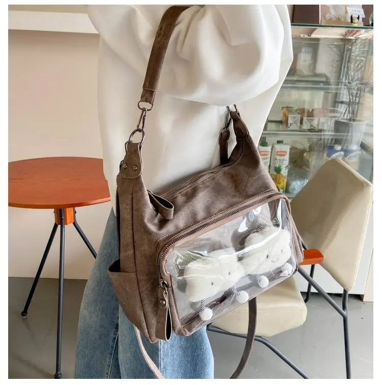 MBTI Casual Ita Bag for Women Fashion Aesthetic Y2k Large Capacity Shoulder Bag Transparent Daily Advanced Harajuku New Handbag
