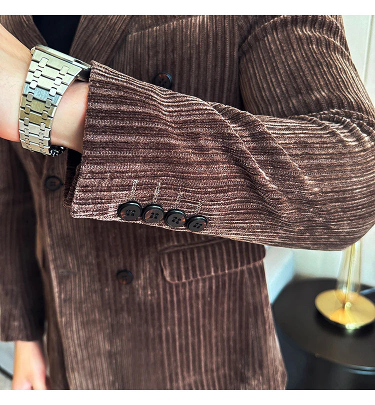 Luxury Velvet Men Blazers Autumn Winter Casual Business Suit Jackets Slim Fit Double-breasted Banquet Party Wedding Dress Jacket