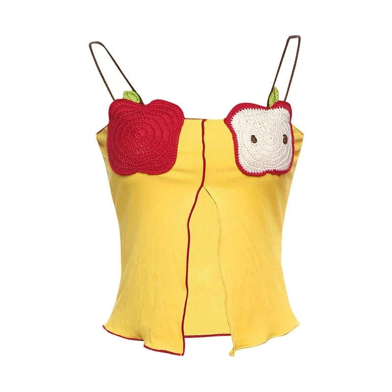 Rib Embroidery Split Tank Top Women Sleeveless Backless Slim Contrast Color Strap Party Vest Summer 2025 Fashion Lady Tops