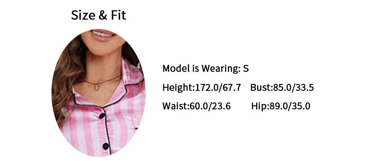 Women Stripe Print Satin Pajama Victoria Autumn Long Sleeve Buttons Lapel Tops & Pants Sleepwear Comfort Relaxed Fit Nightwear