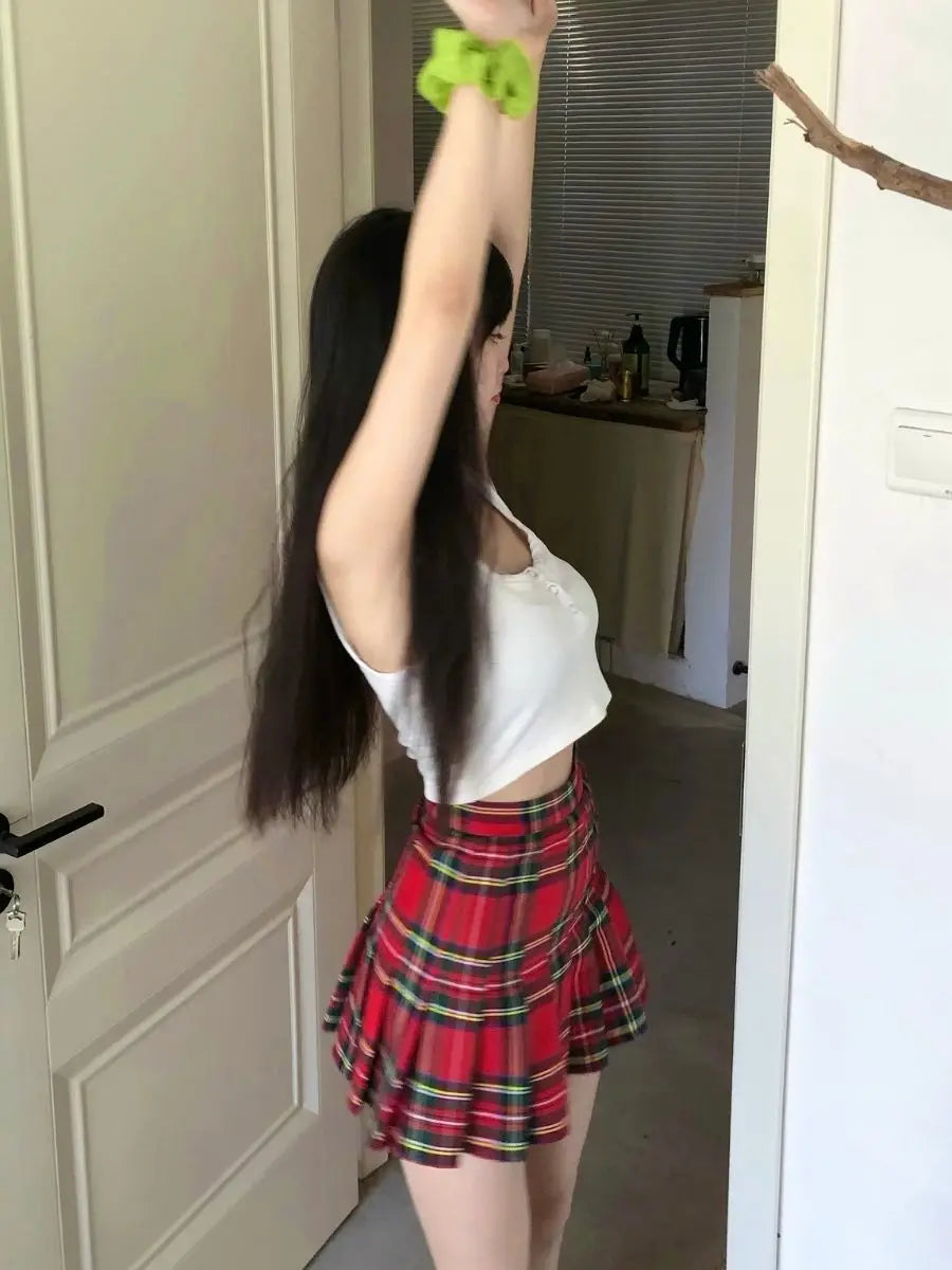Plaid Pleated Mini Skirts for Women Casual Simple Korean Fashion Preppy Style Vintage Chic High Waist Faldas Hotsweet All-match