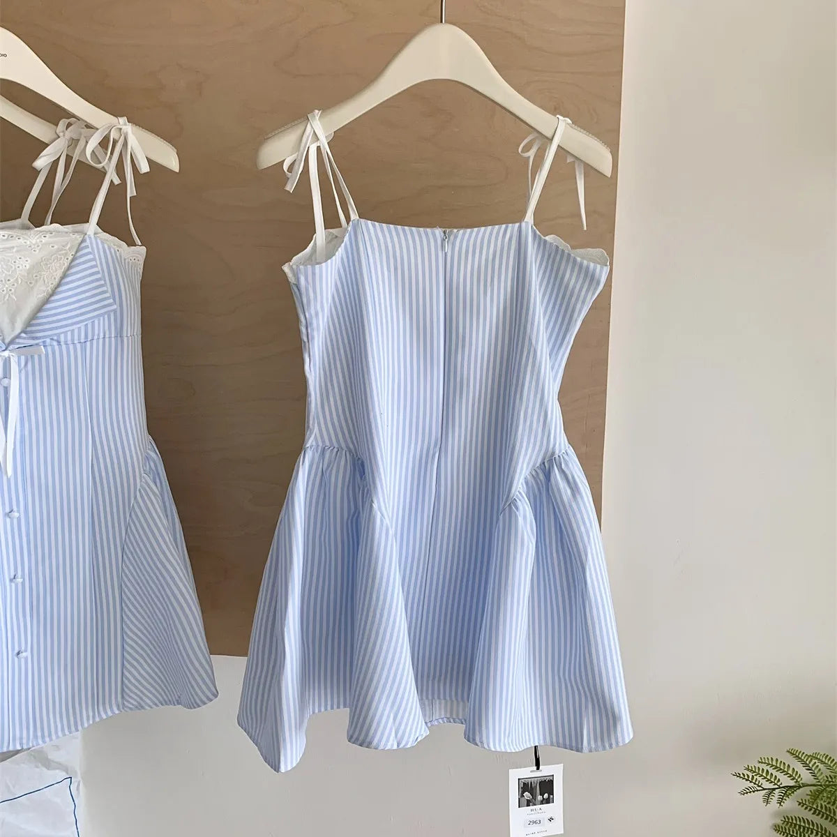 2025 Summer Ballet Core Mori Girl Lace Cami Dress Striped A-line Frock Party Shoujo One-Piece Patchwork Design Korean Fashion
