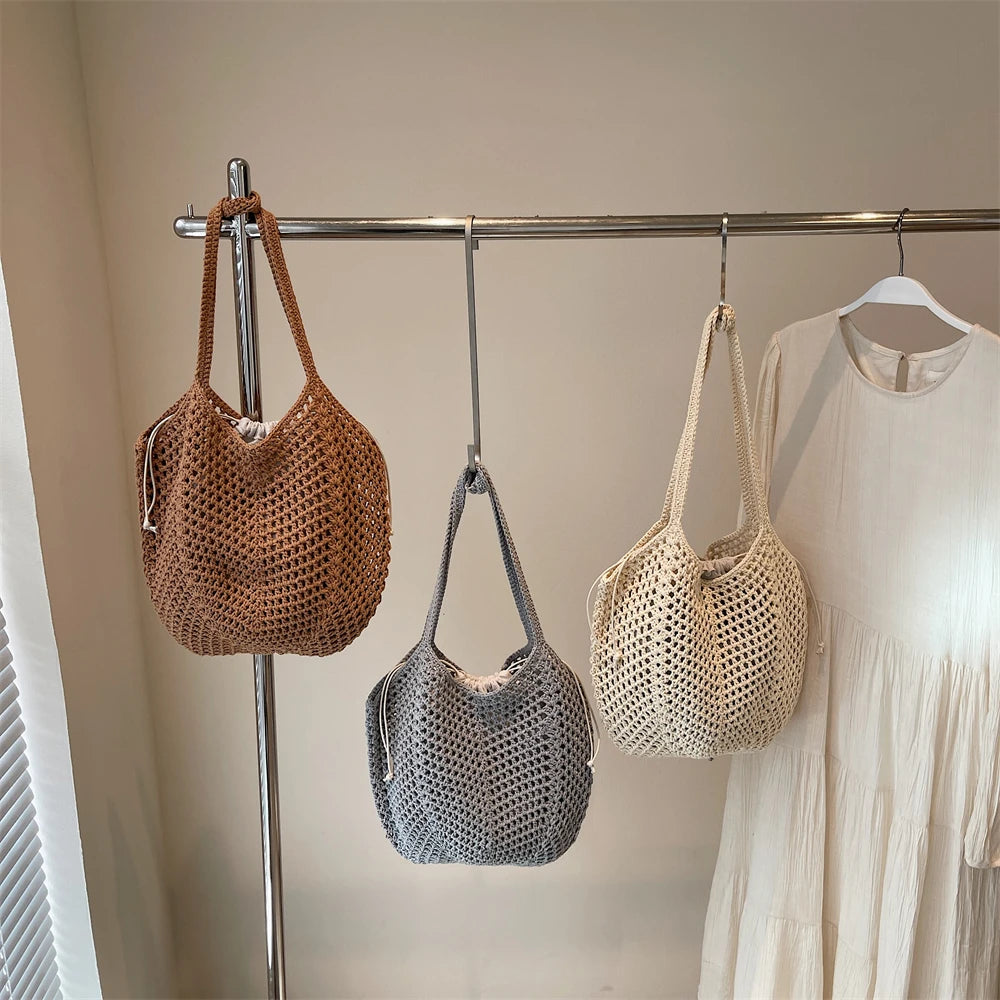 2025 Latest Summer Beach Straw Woven Tote Bag For Women 2-IN-1 Hollow-out Lightweight Large Capacity Shopper Shoulder Bag Female