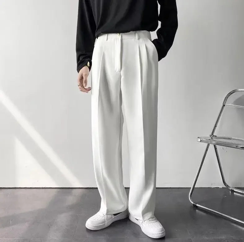 White Loose-fit Straight-leg Trousers For Men Autumn Casual Pants Suitable For Casual Occasions No Ironing Required