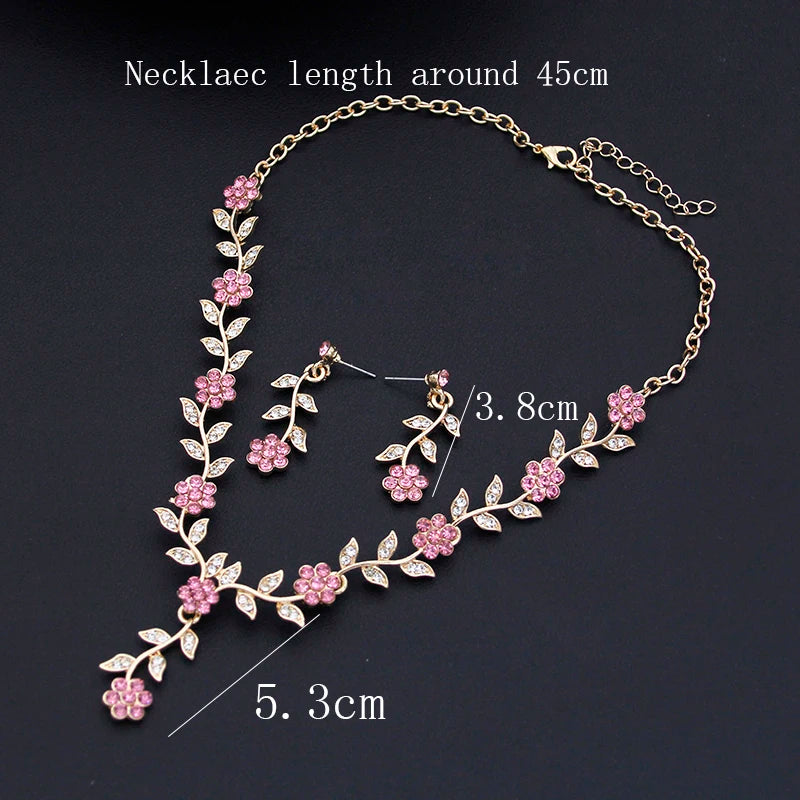16 Colors Flower Jewelry Set Exquisite Rhinestone Pendant Party Women Fashion Romantic Choker Necklace Earring Accessory Set