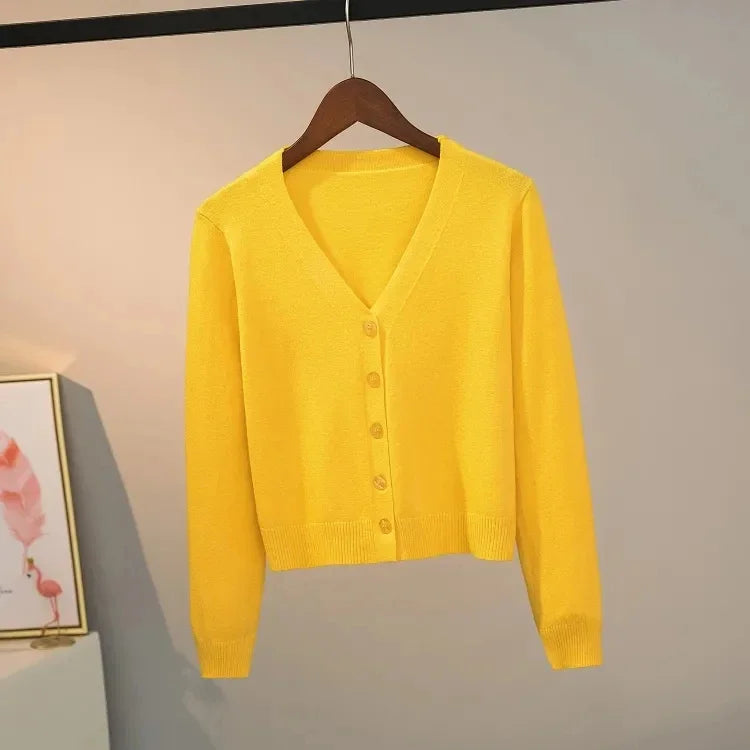 Sweater knitted cardigan button jacket 2024 autumn winter V-neck long sleeve casual short tops for women sweater Grey White