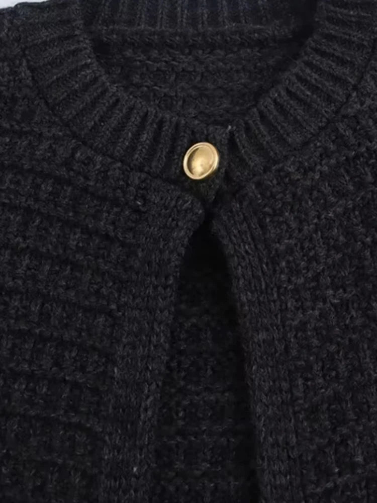 TRZA-Women's Front Button Knit Cardigan Sweater, O Neck, Long Sleeve, Female Outerwear, Chic Tops, Fashion