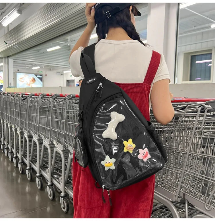 Casual Travel Transparent Zipper Shoulder Bag Vintage Women All Match Simple Ita Bag Y2K Girls Fashion Crossbody Bags Handbags